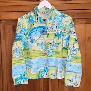 KEREN HERT Blue & Green Sailboat sequins Shirt Sz. S
